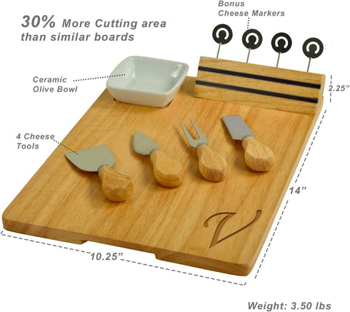 Monogrammed 4 Picnic at Ascot Personalized Laser Engraved Hardwood Board for Cheese & Appetizers - Includes Cheese