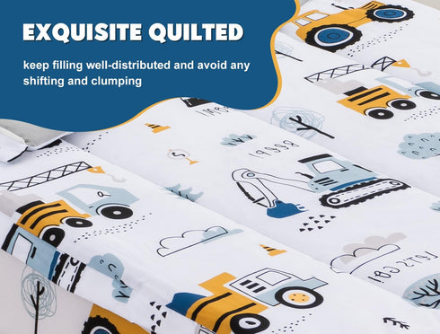 3pcs Sets Set Set Meeting Story Kids Comforter Zipper Bedding for Boys,Twin Kid Bedding Car Comforter Construction