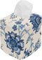 Fabric Tissue Box Cover, Decorative Cotton Blue Floral Fabric Tissue Holder Slipcover for Square Cube Cardboard Facial