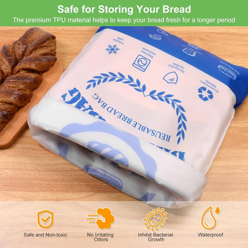1 Pack 1 Pack) SumDirect Bread Bags for Homemade Breads- Blue Reusable Zipper Bread Bags for Sourdough, Large Freezer