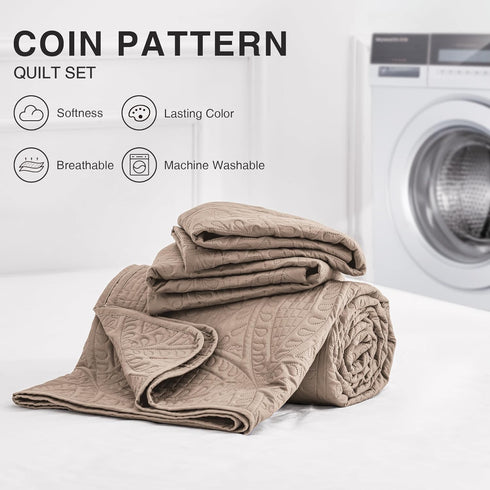 Set 3 (1 2 Love's cabin Quilts for Queen Bed Burlwood Bedspreads Bedding - Lightweight Bedspread Comforter - Coin