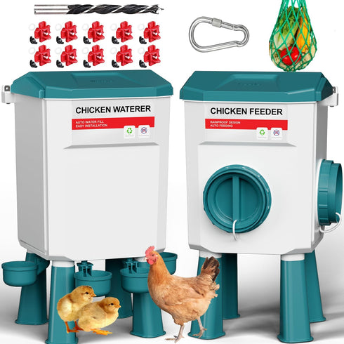 Chicken Feeder and Waterer Set, 1.9 Gallon/17.7 Pounds, Automatic Chicken Feeders and