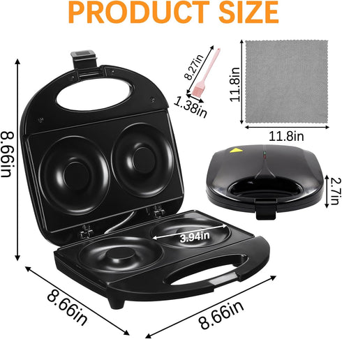Donut Maker, Doughnut Machine, Bake 2 Donuts, Double-sided Heating, Non-stick Surface, Perfect for Breakfast, Easy to