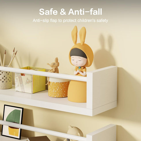 16.5" Set 4, Wall Book Shelves for Kids - Floating Nursery Book Shelves of White Wall Mounted Bookshelf for Kids Room