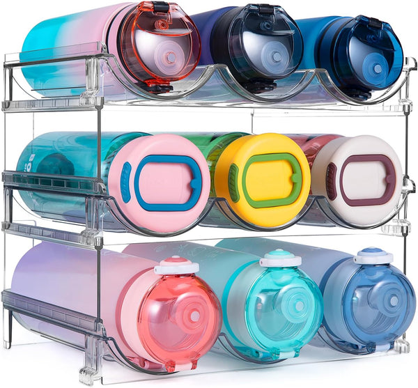 Water Bottle Organizer for Cabinet, 3 Pack Plastic Storage Shelf for Fridge, Kitchen, Desktop