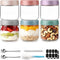 6 pack 10 oz Overnight Oats Containers with Lids and Spoons Glass
