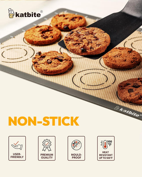 Katbite Silicone Baking Mat Set of 5, Food Grade Non-stick Reusable Bakeware Mats for Cookie, Macaron, Pizza