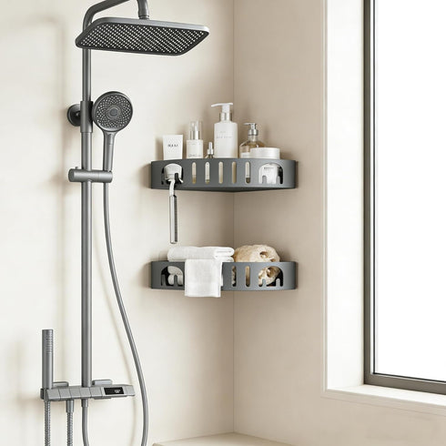 DivaDwell Depot 3 Pack Adhesive Corner Shower Shelf No Drill | Rust-Proof Aluminum Alloy Stick On Bathroom Organizer