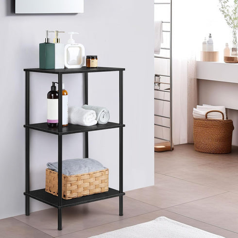3 Tall Side Table with Storage Tier Black End Table Metal Storage Shelves for Living Room Bedroom Bathroom Small Slim