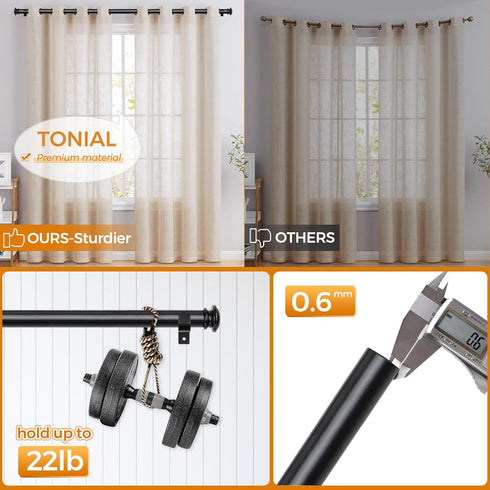 TONIAL 32 to 58 Inch Curtain Rod, Telescoping 3/4 Drapery Rods for Windows 20 to 53 Inch, Decorative Black Rod