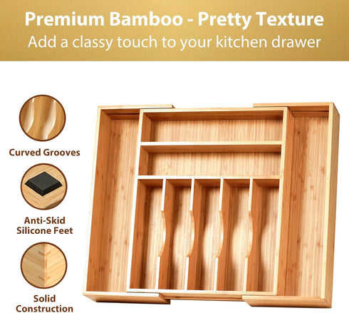 Umilife Large Expandable Kitchen Silverware Drawer Organizer, 2.5" Extra High Adjustable Divider with Curved Grooves