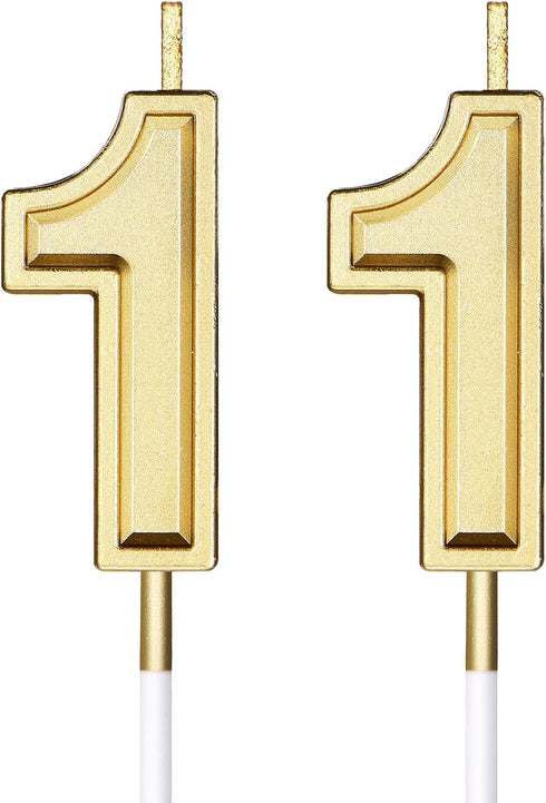 11th Birthday Candles Cake Topper Decoration for Happy Birthday Wedding Anniversary, 3.54 Inches Gold