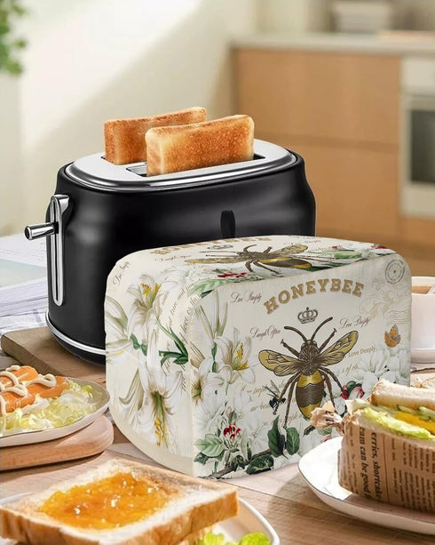 Toaster Cover 2 Slice Bees Flowers Bread Toaster Oven Cover with Pockets Lily Flower Pear Blossom Floral Crown Bakeware Protector Small Kitchen Appliance Dust Covers Fingerprint Protection Gift