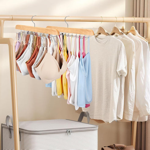 Tank Top Hanger with Premium Wood, 20 Large Capacity, Space Saving, 360 Degree Rotating Foldable Hooks