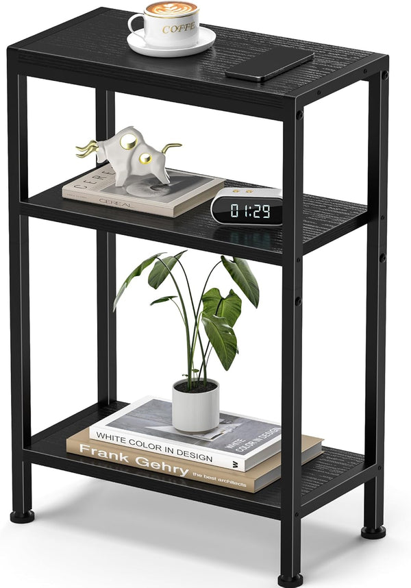 Narrow Side Table for Small Space, 3 Tier Slim End Table, Thin