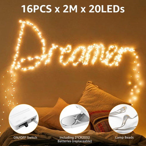 Olafus 16 Pack Christmas Fairy Lights, Battery Operated Warm White, 20 LED Copper Wire 7ft, IP68 Waterproof for Party
