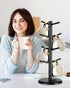 Lorbro Coffee Mug Tree with 8 Hooks, Bamboo Countertop Mug Stand, Kitchen Organizer Storage Stand (Black)