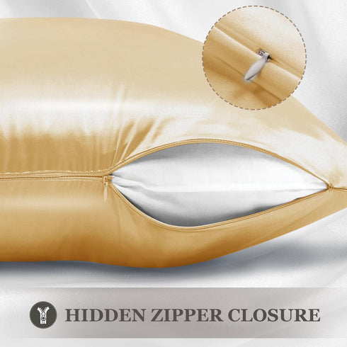 Adubor Silk Pillowcase, Mulberry Silk, 23 Momme, 900 Thread Count, Hidden Zipper, Standard 20''×26'', Gold