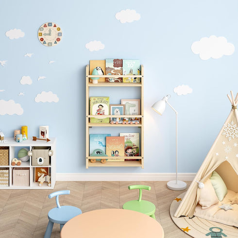 BOSAIDONG 3-Tier 3 Wall Mounted Kids BookshelfHanging Kids Bookcase, Toy and Book Storage Bookshelf in Bedroom, Living