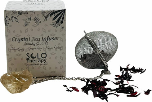 Crystal Tea Infuser, Smoky Quartz Stainless Steel Ball Mesh Strainer with Extended Chain Hook for Fine Loose Tea