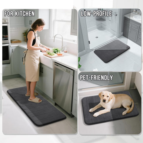 Yimobra Memory Foam Bathroom Rugs Set, 2 Piece Quick Dry Non-Slip Bath Mat for Tub Shower & Sink (Dark Gray)