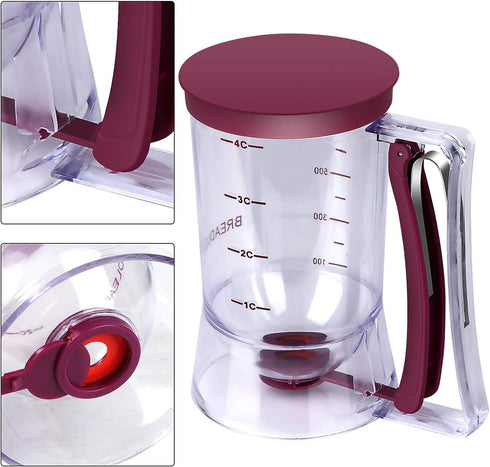 BBSTARZ Pancake Batter Dispenser, 4-Cup with Squeeze Handle & Measuring Marks for Pancakes, Waffles, Muffins
