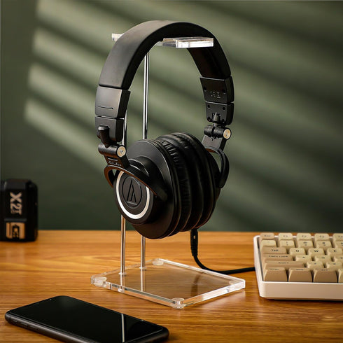 Acrylic Headphone Stand, Clear Gaming Headset Holder for Desktop Display Office Accessories with Metal Hardware