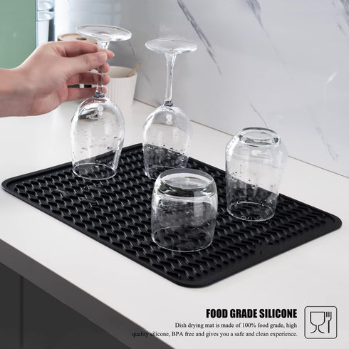 Silicone Dish Drying Mat, Non-Slip Easy Clean Large Heat-resistant Dish Drainer for Kitchen Counter, Sink