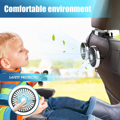 Car Fan, 12V Cooling Fans for Backseat with Night Light, 360° Rotatable Dual Head Fan for Vehicles