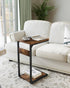 Vovonusy ET-YB-BR1 Wood Pedestal Small Sofa Side Table for Couch, Tall Nightstand, C Shaped End Table, TV Trays