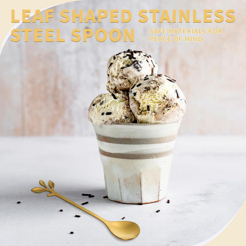 20 Pack 4.7 Inch Gold Stainless Steel Leaf Coffee Spoons for Dessert, Stirring, Mixing