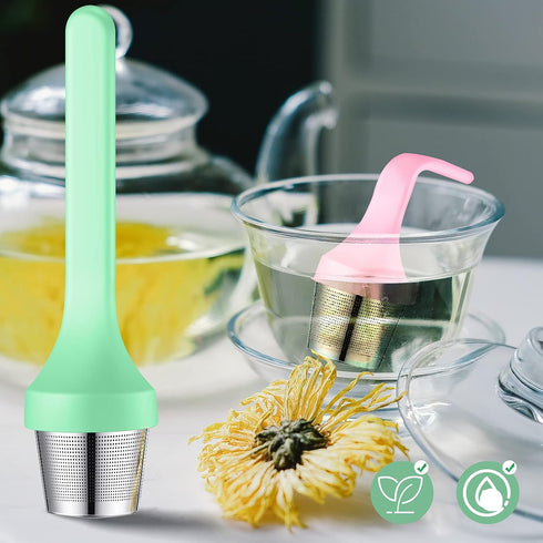 2pcs Tea Infuser - Extra Fine Mesh Tea Cup Filter with Silicone Handle for Loose Leaf or Herbal Tea (Green and Red)