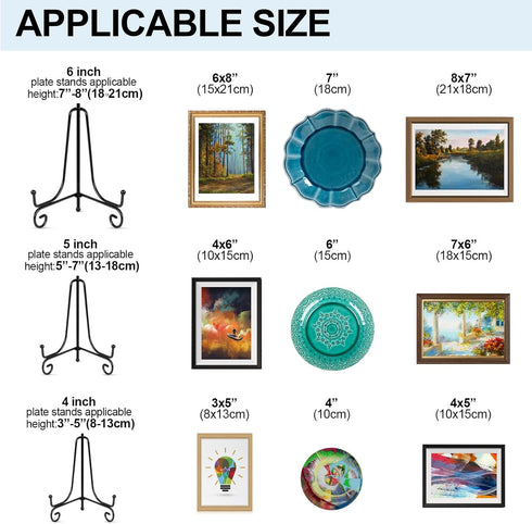 6 Pack 5 Inch Plate Stands for Display, Metal Picture Frame Holder Stand for Artworks, Small Easel for Photos, Platters