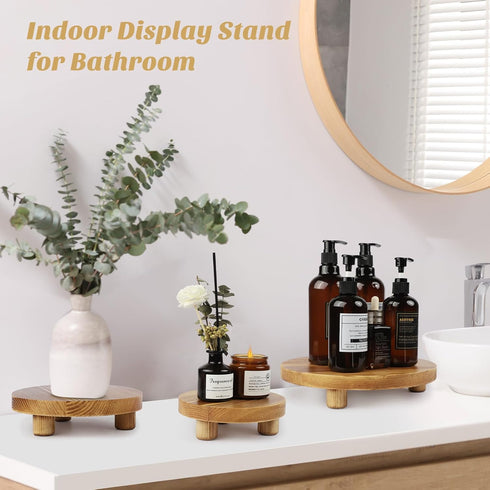 SPHOSWHP Brown,3PCS Wooden Plant Stands,Wood Risers Indoor Outdoor for Decor,Wooden Stool Display Stand for Home Table
