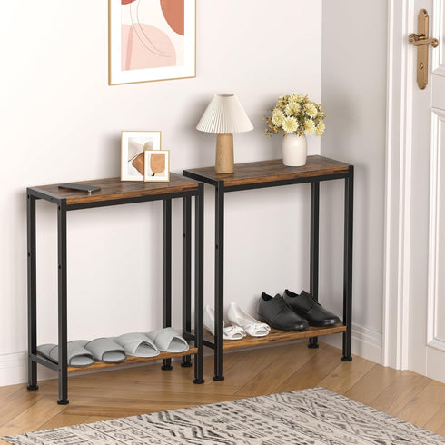 2-Tier Narrow Side Table for Small Space, Slim End Table, Thin Nightstand, Skinny Snack Couch Table, Sofa Bedside Table