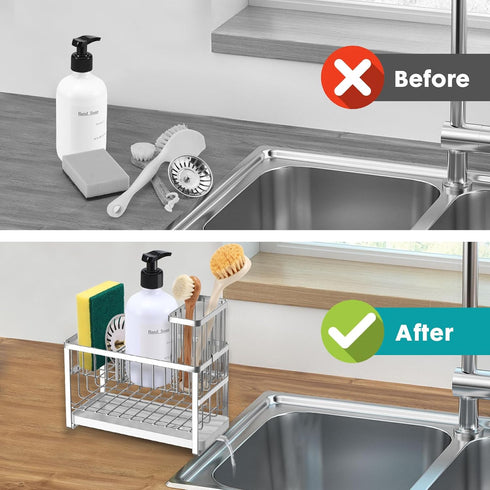 Counter (2 Sinnsally Kitchen Sponge Holder,Sink Caddy Organizer with High Brush Holder,Stainless Steel Sink Box Dish