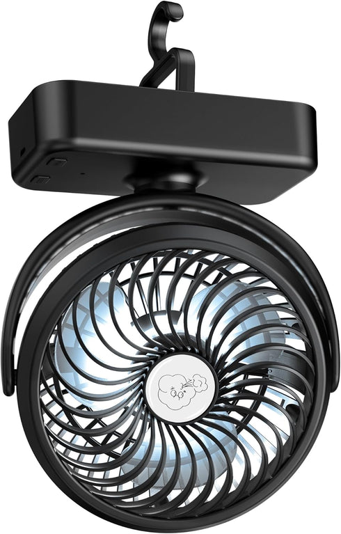 Portable Camping Fan with LED Lights, Small Tent Fan, 40 Working Hours Rechargeable USB Battery Fan for Travel &