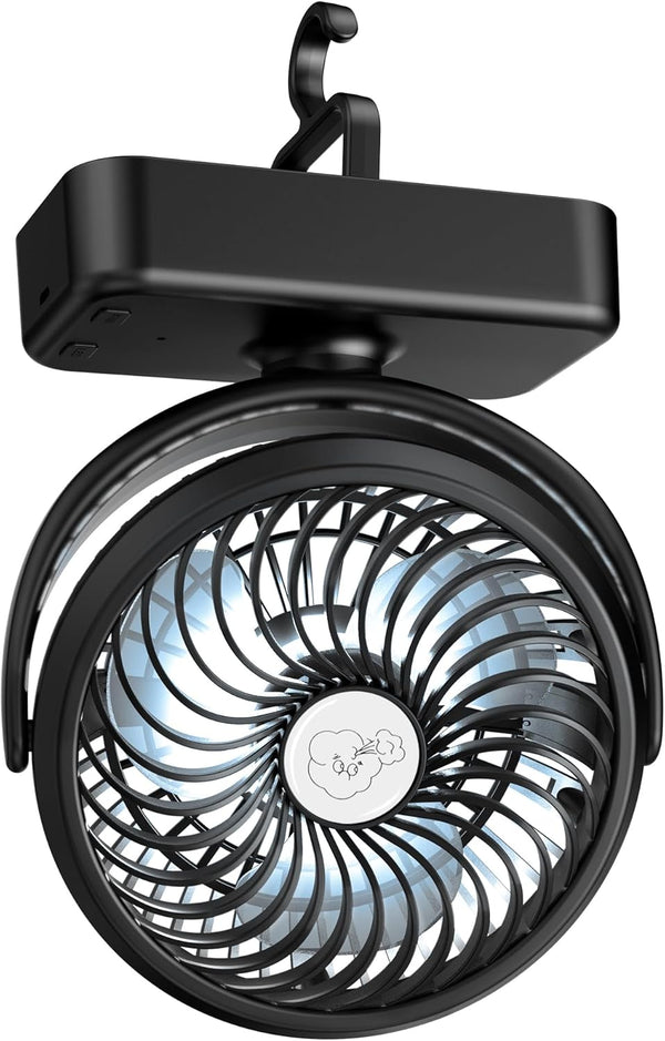 Portable Camping Fan with LED Lights, Small Tent Fan, 40 Working Hours Rechargeable USB Battery Fan for Travel &