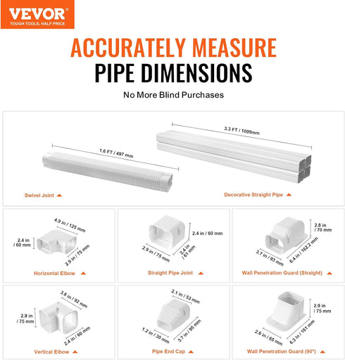 VEVOR Mini Split Line Set Cover, 3-inch W 17.6Ft L, PVC Decorative Pipe Line Cover for Air Conditioner