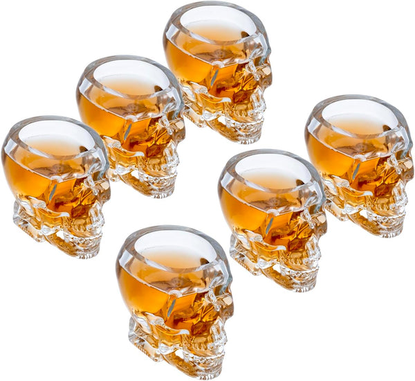 MyGift Set of 6 Skull Shot Glasses, 2.8 oz Clear Glass Novelty Drinkware for Halloween Parties & Home Decor