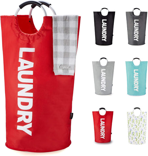 Caroeas 125L Laundry Basket, Large Collapsible Hamper with Padded Handles, Free Standing Easy Storage (Red, 125L)