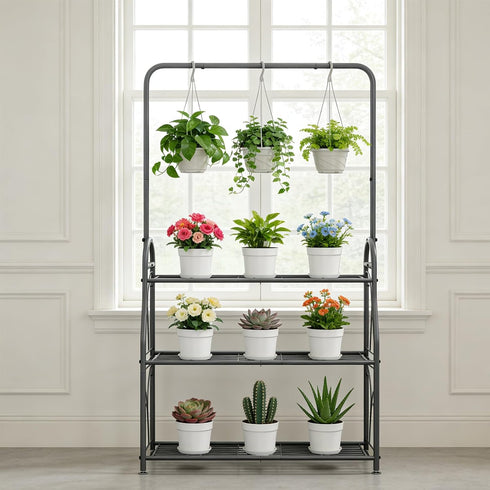 3 SORCEDAS Plant Stand Indoor Outdoor Tier Tall Corner Hanging Plant Shelf Metal Flower Stands Ladder Plant Holder