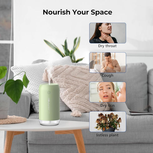 Portable Mini Humidifier, 350ml Quiet USB Personal Desktop Humidifier for Bedroom, Office, Car with Auto Shut-off