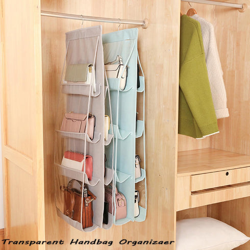AARAINBOW 1 Pack Hanging Handbag Purse Organizer, 8 Pockets for Closet Space Saving (B-Light Gray)
