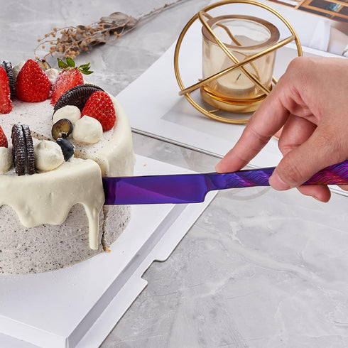 Purple Wedding Cake Knife and Server Set, Stainless Steel Cake Cutting Set for Wedding, Birthday, Party