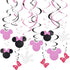 30Ct Minnie Hanging Swirl Decorations - Ceiling Streamers for Mouse Birthday Party, Glitter Pink, Black Decor