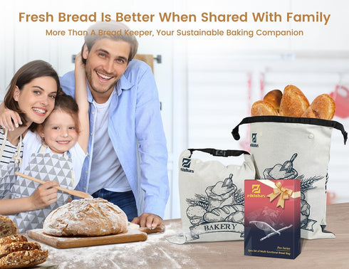 2 Sets Piklohas Detachable Sourdough Bread Bags, Bread Storage for Homemade Sourdough, Reusable Linen Food Storage