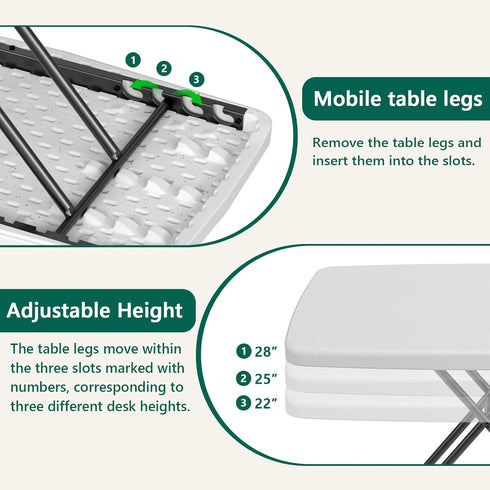 30 Inch Folding Table - Small Desk Adjustable Height TV Tray for Laptop, Couch, Camping - Heavy Duty Utility Foldable