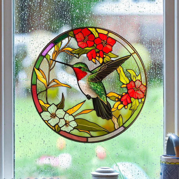 Hummingbird Static Glass Clings, Window Decals for Home Decor, Reusable Flower and Bird Design