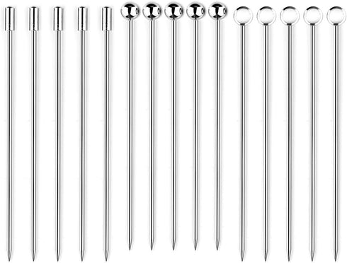 I-MART 15 Pack Stainless Steel Cocktail Picks, Reusable Metal Skewers for Drinks, Appetizers, Bloody Mary, Olives, 4.25